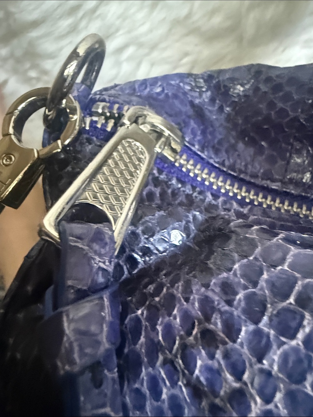 Rebecca Minkoff Blue Embossed Leather Snakeskin Barrel Satchel - Picture 4 of 6